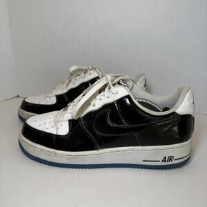 Nike Air Force 1 Game Royal Patent Leather Sneaker Shoes Black White Blue Size 8